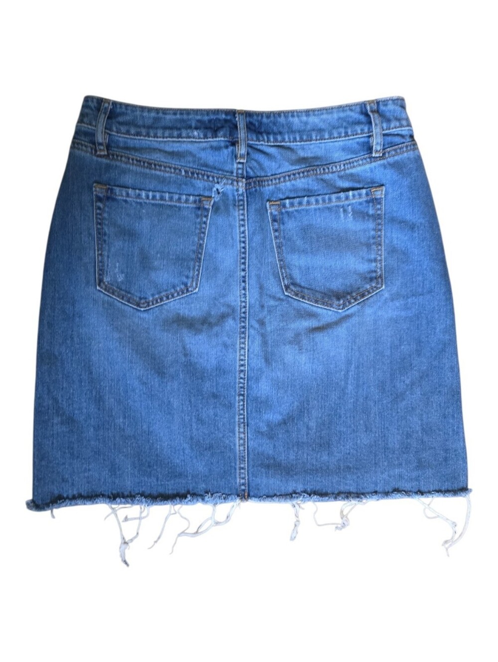 LOFT Distressed Frayed Raw Hem Denim Mini Pencil Skirt - Picture 3 of 7